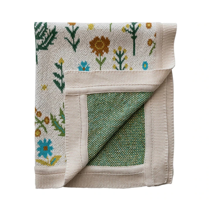 Creative Coop Baby Cotton Knit Baby Blanket with Florals