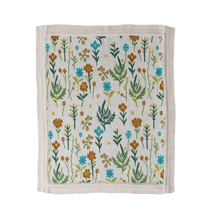 Creative Coop Baby Cotton Knit Baby Blanket with Florals