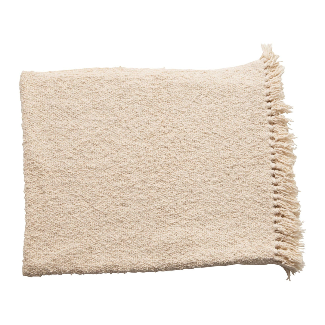 Creative Coop Blanket Cotton Blend Boucle Throw with Fringe