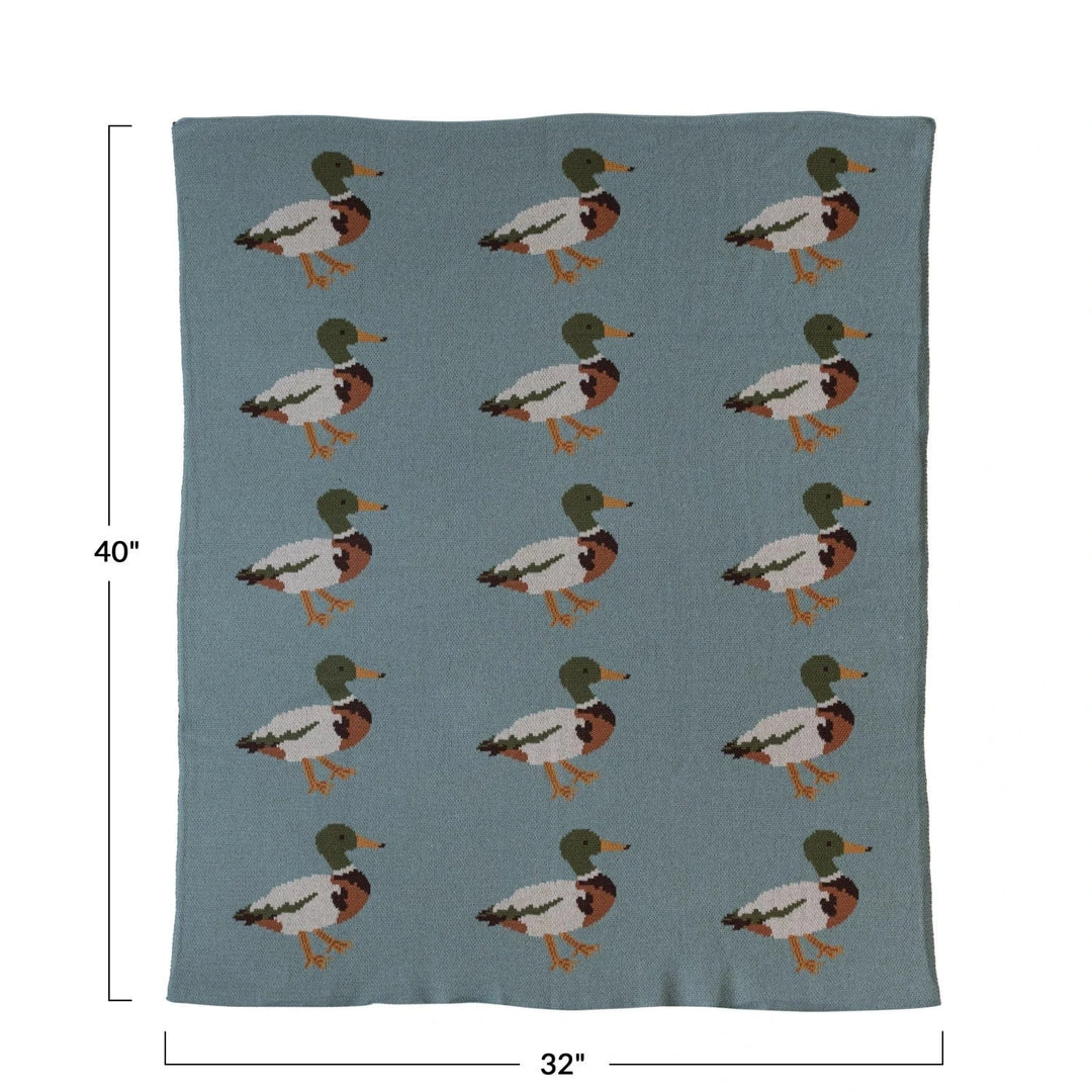 Creative Coop Blanket Cotton Knit Baby Blanket w/ Ducks