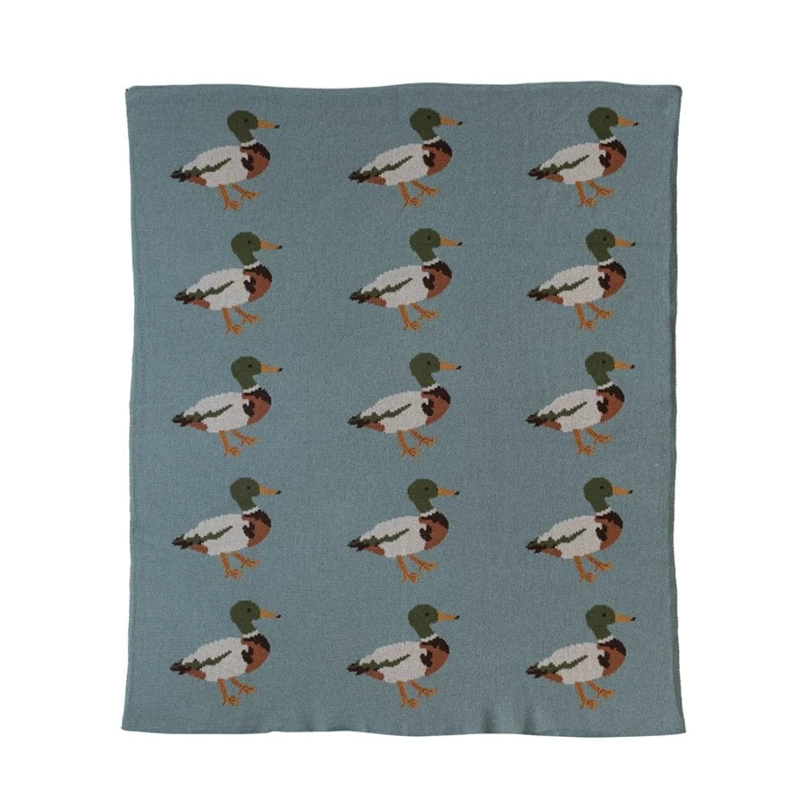 Creative Coop Blanket Cotton Knit Baby Blanket w/ Ducks