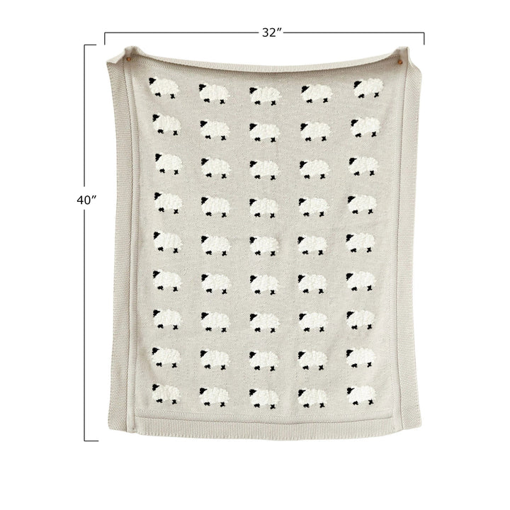 Creative Coop Blanket Knit Baby Blanket with Sheep