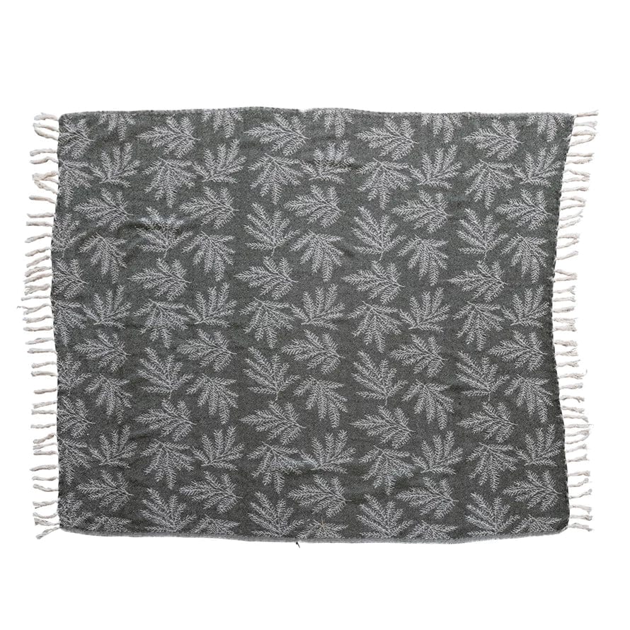 Creative Coop Blanket Woven Recycled Cotton Throw W/Pine Needles Pattern & Fringe