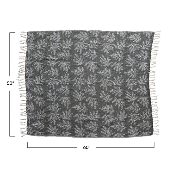Creative Coop Blanket Woven Recycled Cotton Throw W/Pine Needles Pattern & Fringe