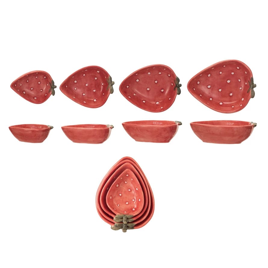 Creative Coop Bowl Hand-Painted Strawberry Shaped Measuring Cups