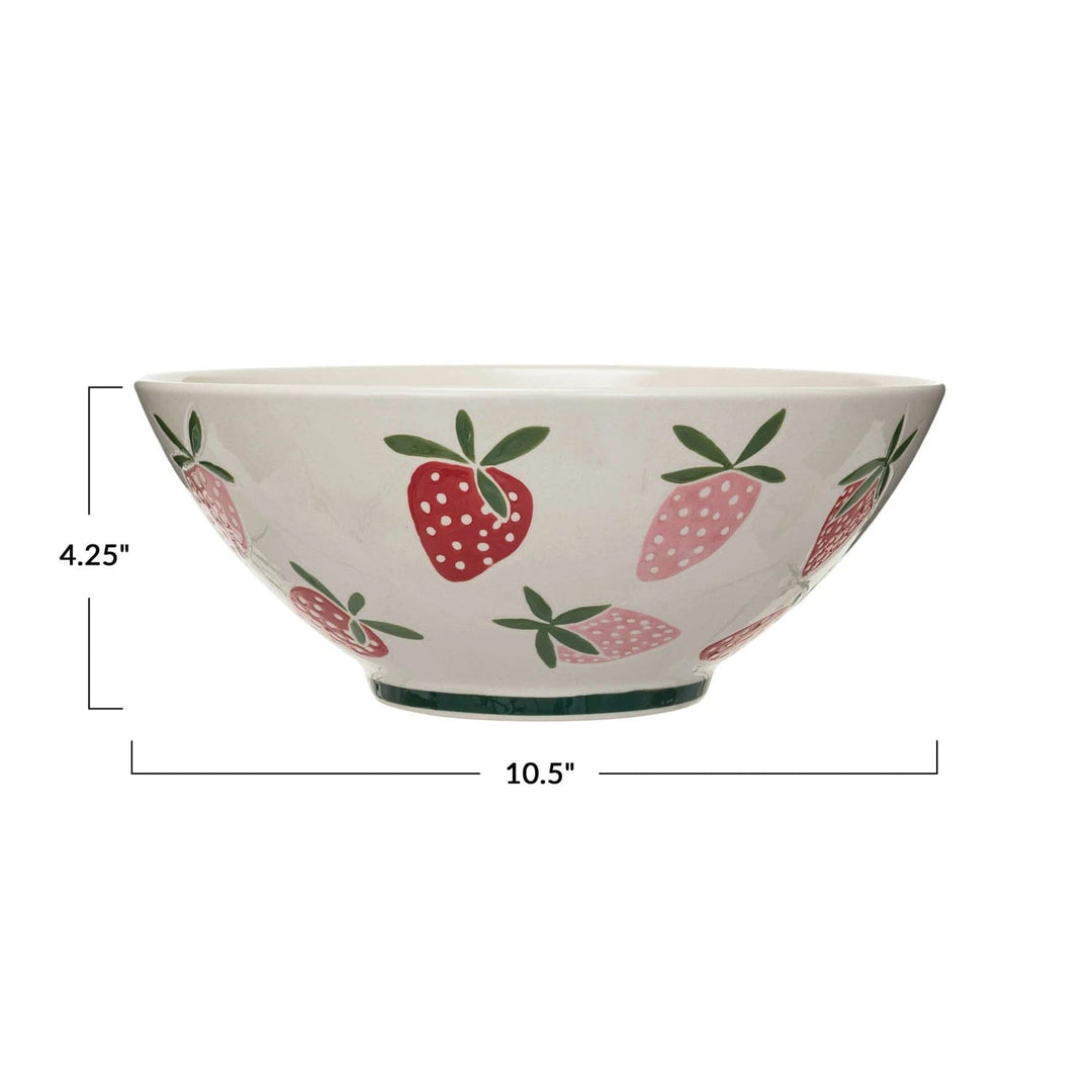 Creative Coop Bowl Stoneware Bowl w/ Wax Relief Strawberries