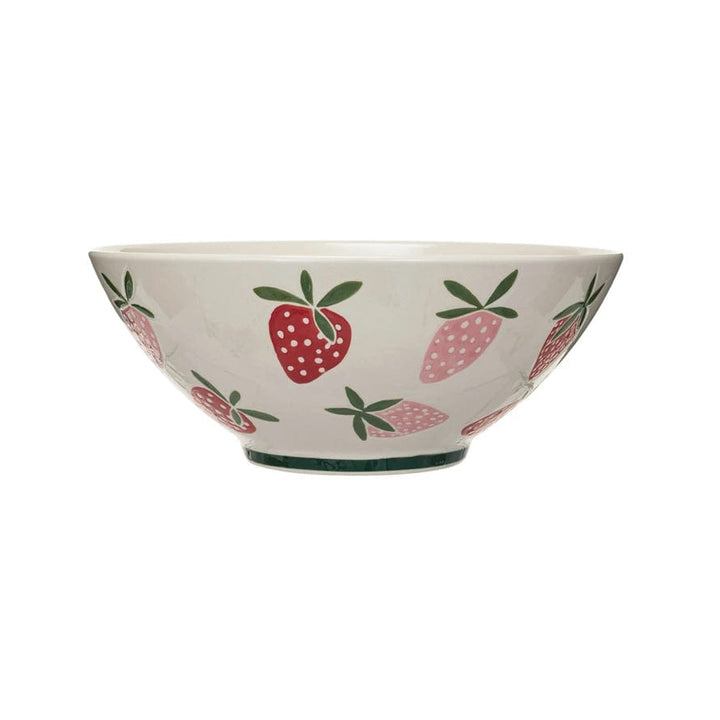 Creative Coop Bowl Stoneware Bowl w/ Wax Relief Strawberries