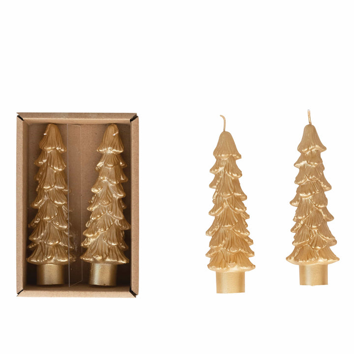 Creative Coop Candle 5" Unscented Tree Shaped Taper Candles, Set of 2 - Gold