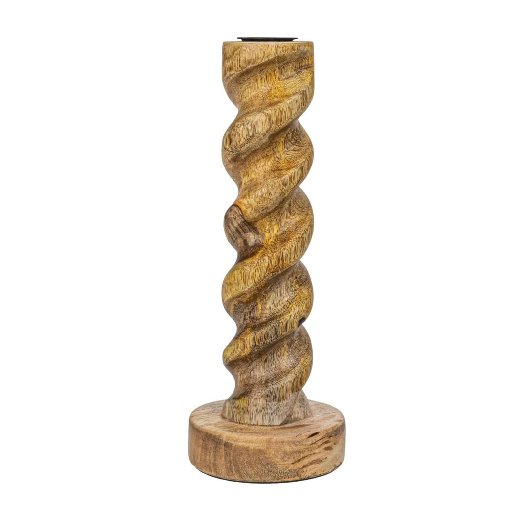 Creative Coop Candle Holder Carved Mango Wood Twisted Taper Holder