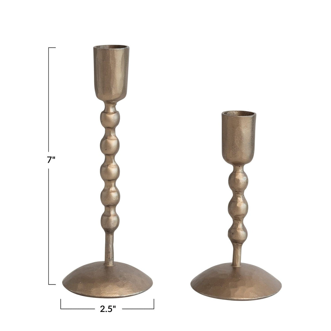 Creative Coop Candle Holder Hand-Forged Iron Taper Holders, Antique Brass Finish