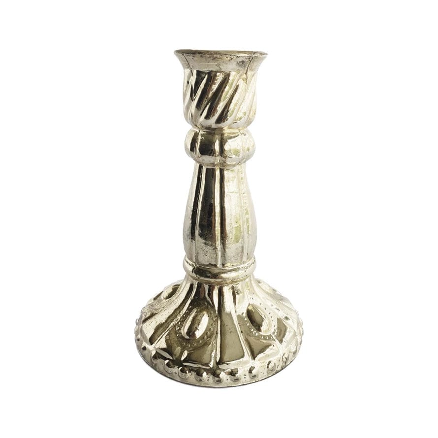 Creative Coop Candle Holder Mercury Glass Taper Holder, Antique Silver Finish