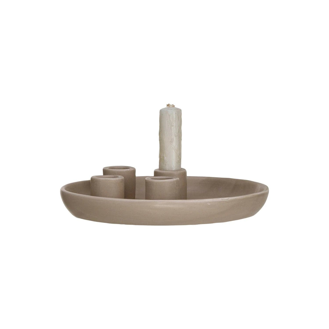 Creative Coop Candle Holder Stoneware Advent Taper Holder | Matte Tan