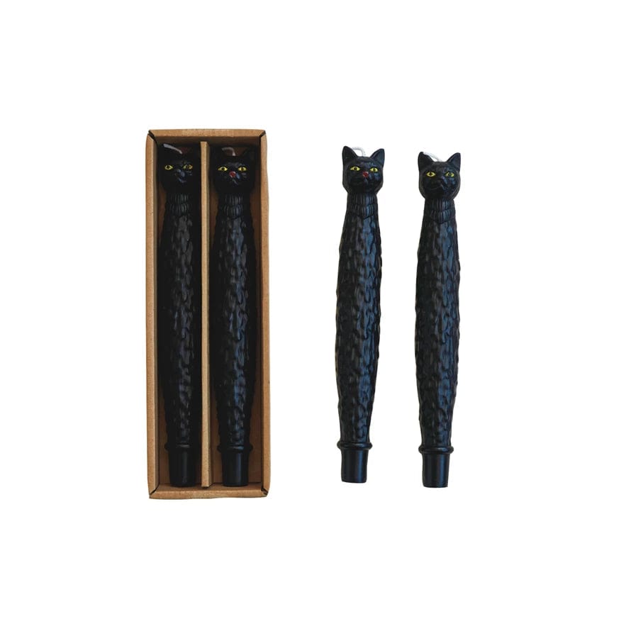 Creative Coop Candle Unscented Cat Shaped Taper Candles | Black | Set of 2