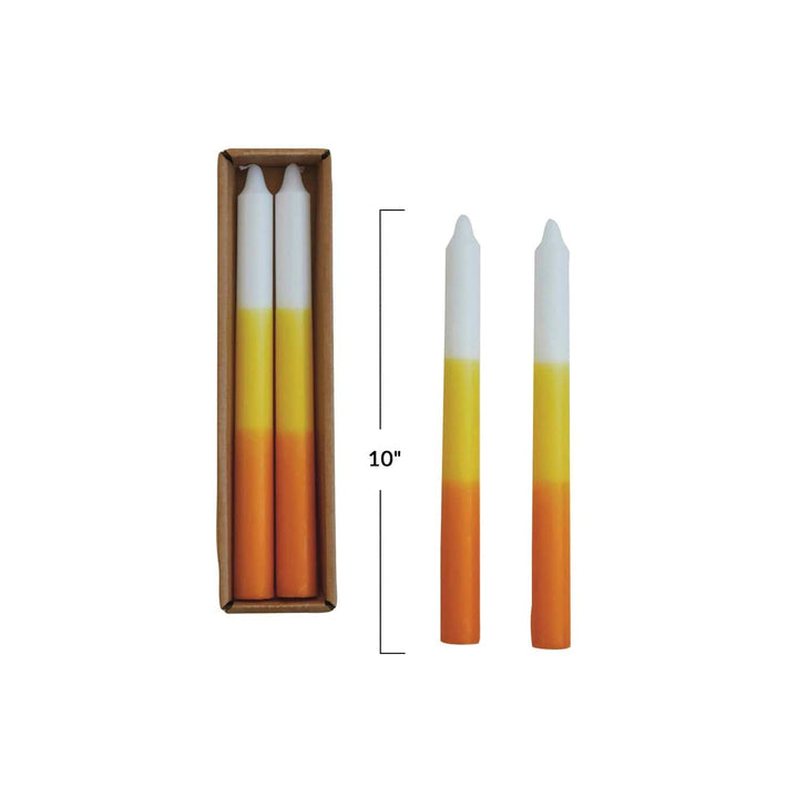 Creative Coop Candle Unscented Taper Candles | White, Yellow & Orange | Set of 2