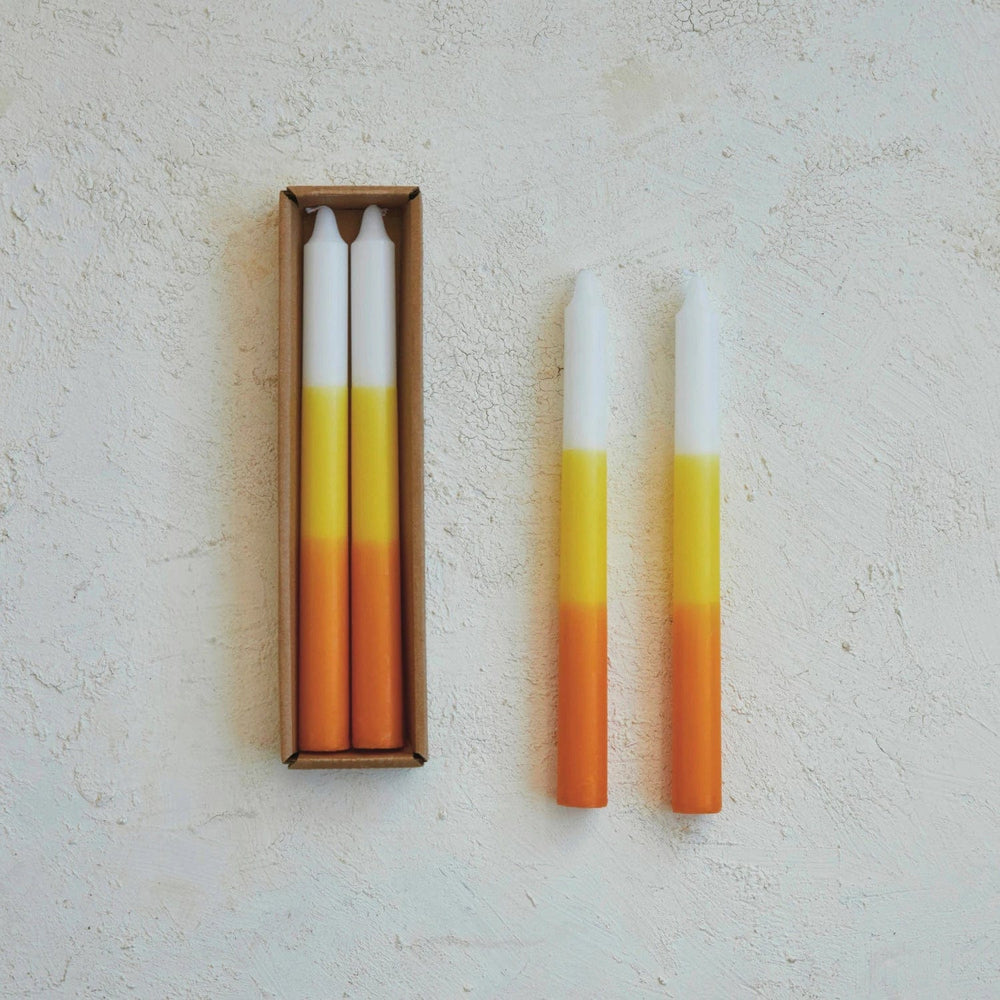 Creative Coop Candle Unscented Taper Candles | White, Yellow & Orange | Set of 2