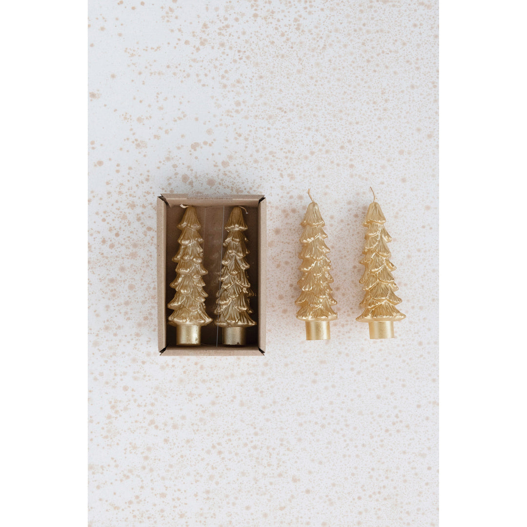 Creative Coop Candle Unscented Tree Shaped Taper Candles, Set of 2 - Gold