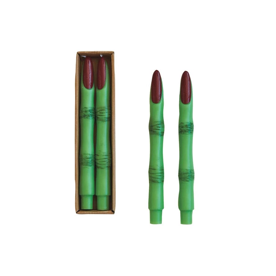 Creative Coop Candle Unscented Witch Finger Taper Candles | Green & Red | Set of 2