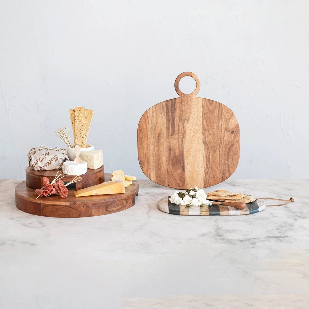 Creative Coop Cheese Board Acacia Wood Cheese/Cutting Board w/ Handle