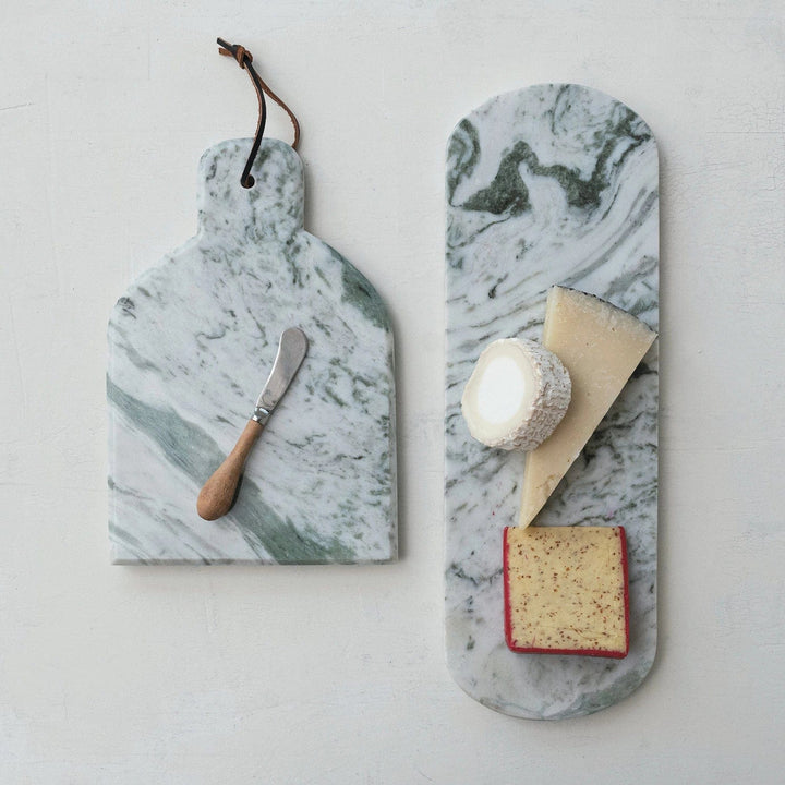 Creative Coop Cheese Board Marble Cheese/Cutting Board w/ Canape Knife, Set of 2