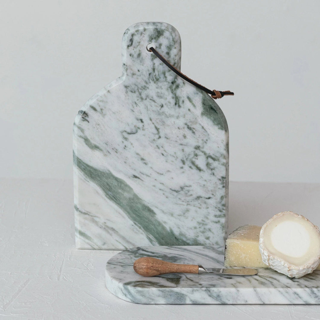 Creative Coop Cheese Board Marble Cheese/Cutting Board w/ Canape Knife, Set of 2