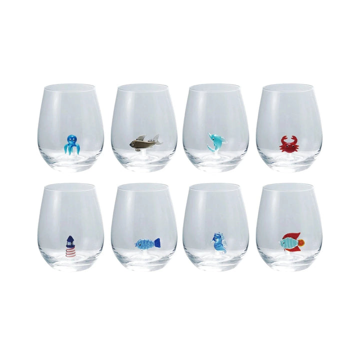 Creative Coop Cocktail glass Stemless Wine Glass with Hand-Blown Figure Inside