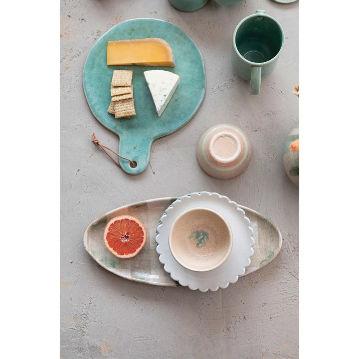 Creative Coop Cutting Board Stoneware Cheese Cutting Board w/ Handle