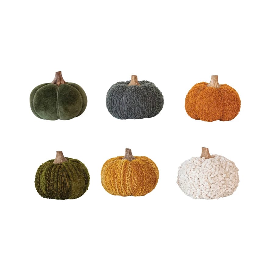 Creative Coop Decor Cotton Blend Boucle Velvet Pumpkin w/ Wood Stem