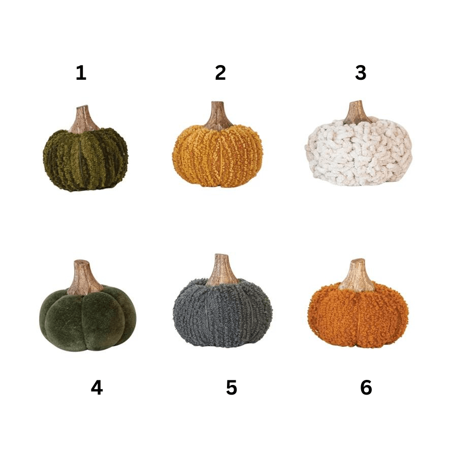 Creative Coop Decor Small Cotton Blend Boucle Velvet Pumpkin w/ Wood Stem