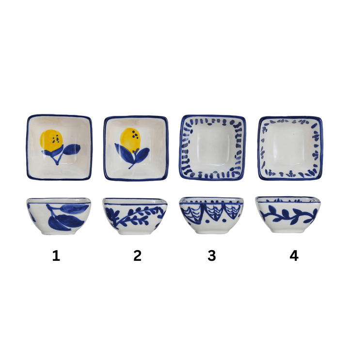 Creative Coop Dish 3" Square Hand-Painted Stoneware Dish w/ Lemons