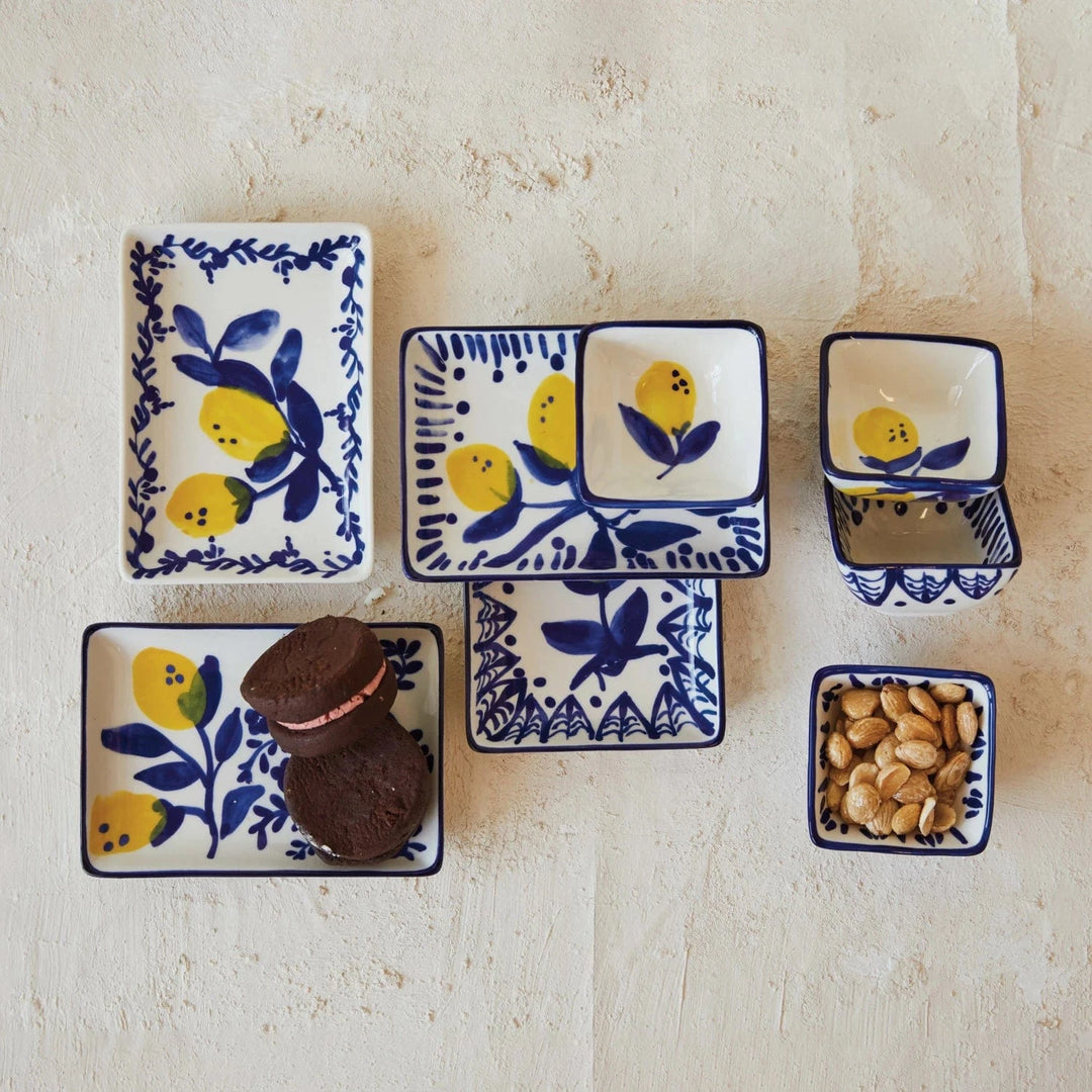 Creative Coop Dish 6" Hand-Painted Stoneware Dish w/ Lemons