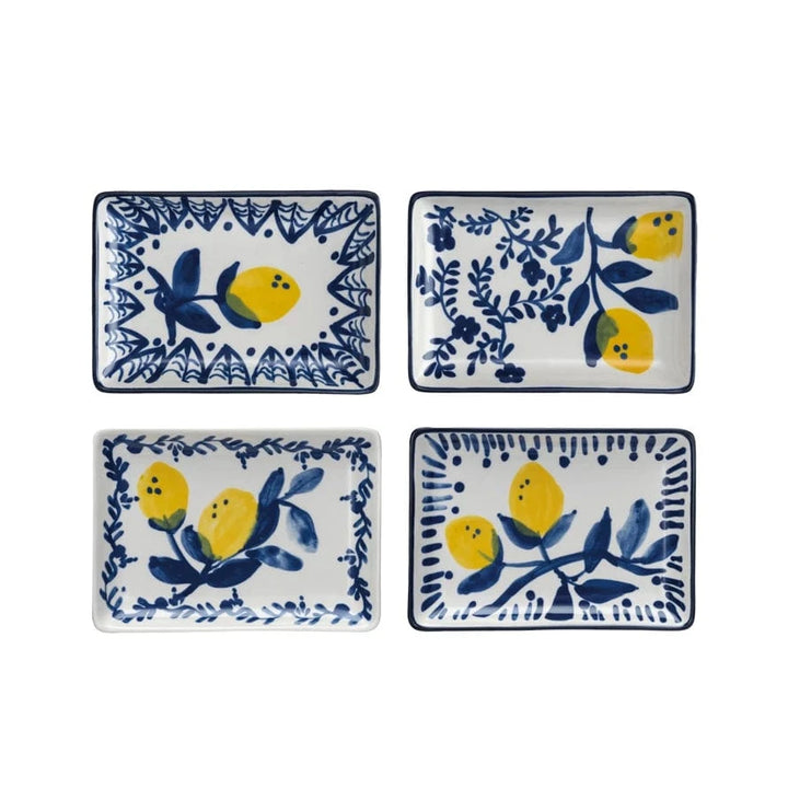 Creative Coop Dish 6" Hand-Painted Stoneware Dish w/ Lemons