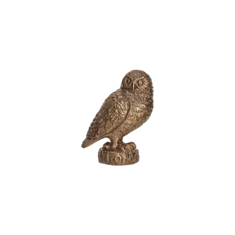 Creative Coop Fall Decor Resin Owl | Antique Gold Finish