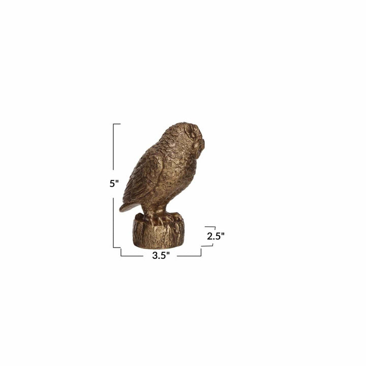 Creative Coop Fall Decor Resin Owl | Antique Gold Finish