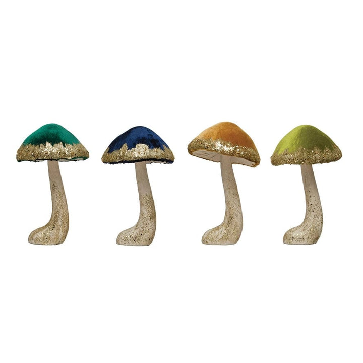 Creative Coop Fall Decor Velvet, Foam & Paper Mushroom W/ Gold Glitter | 4 Colors