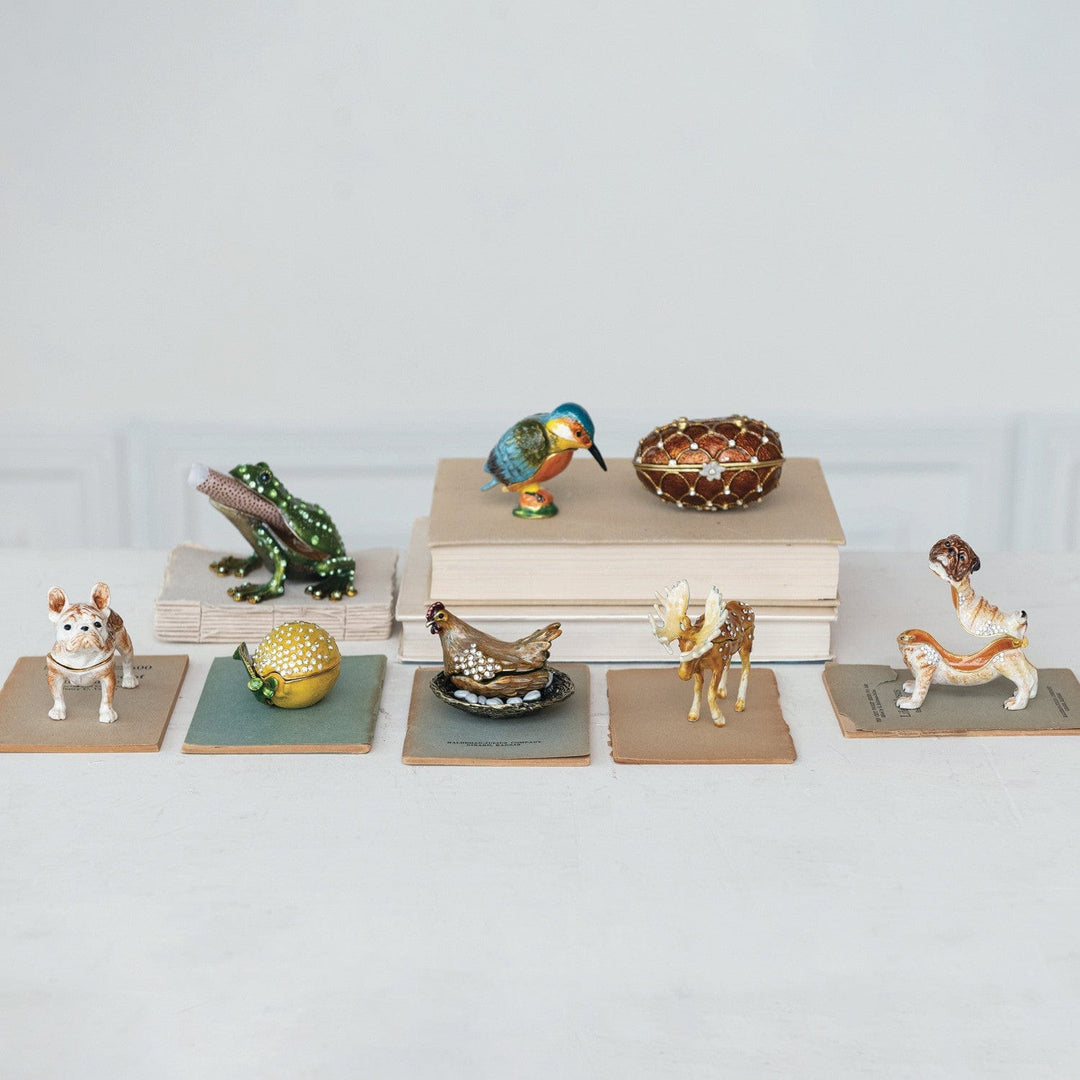 Creative Coop Fashion Enameled Metal Frog Shaped Trinket Box with Jewels