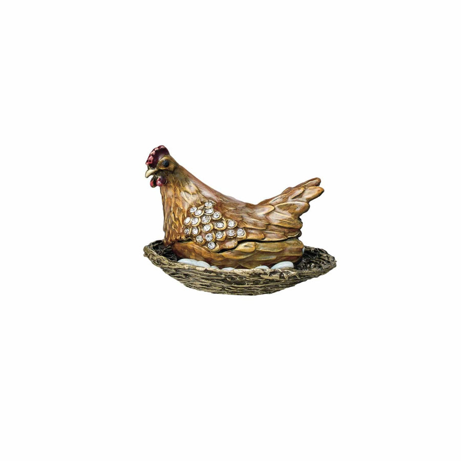 Creative Coop Fashion Enameled Metal Hen On Nest Shaped Trinket Box with Jewels