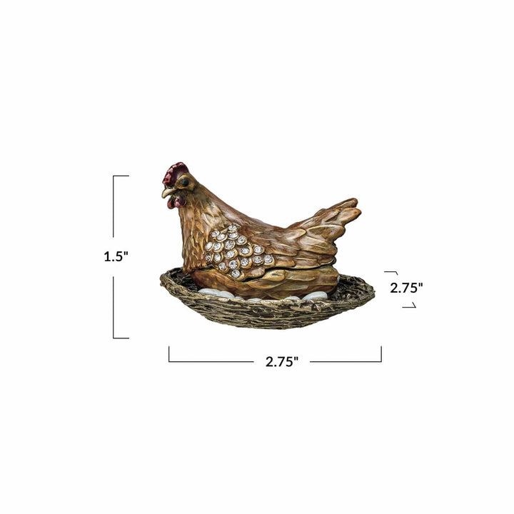 Creative Coop Fashion Enameled Metal Hen On Nest Shaped Trinket Box with Jewels