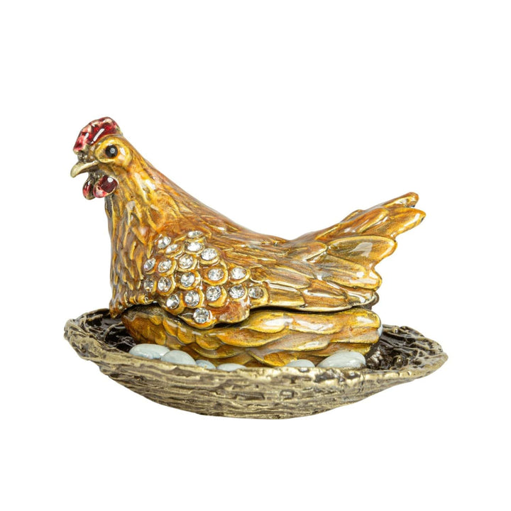 Creative Coop Fashion Enameled Metal Hen On Nest Shaped Trinket Box with Jewels