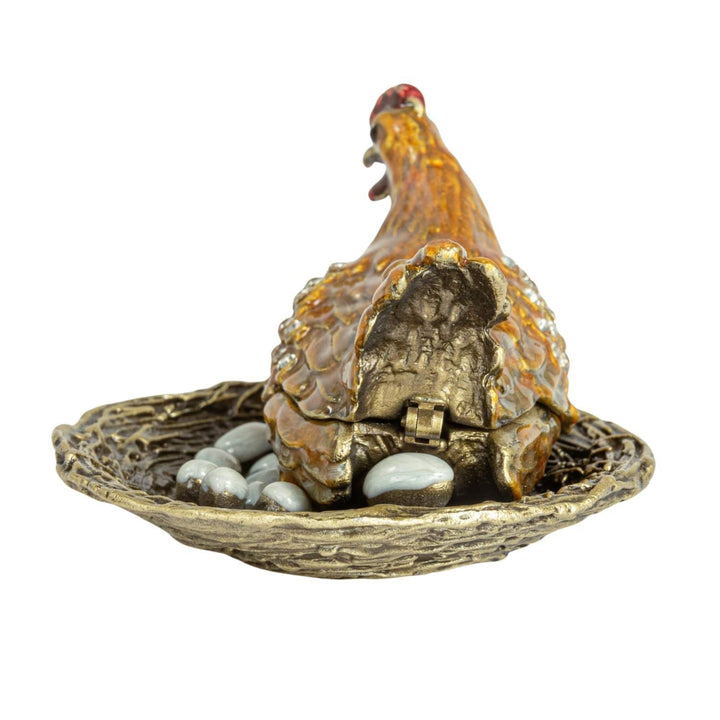 Creative Coop Fashion Enameled Metal Hen On Nest Shaped Trinket Box with Jewels