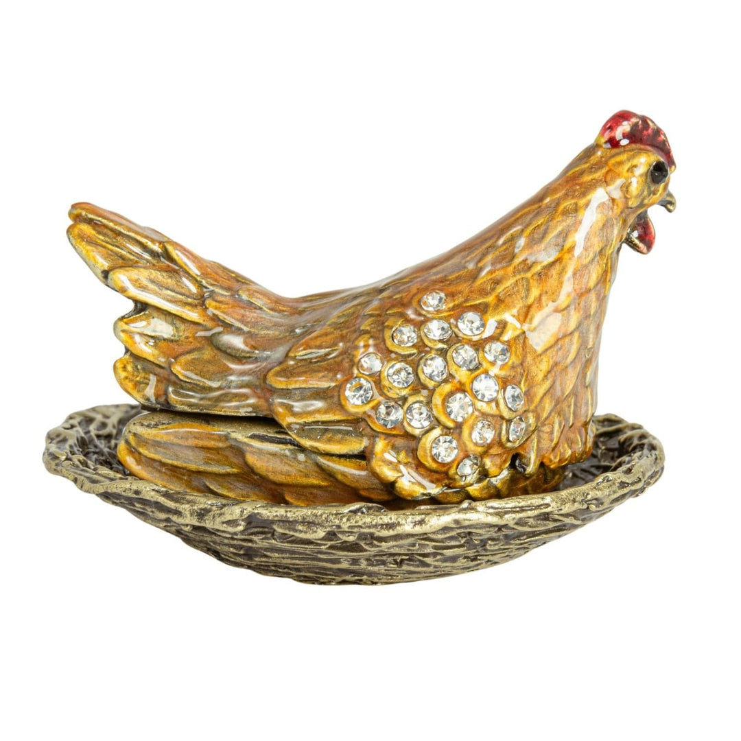 Creative Coop Fashion Enameled Metal Hen On Nest Shaped Trinket Box with Jewels