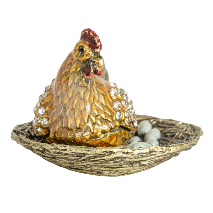 Creative Coop Fashion Enameled Metal Hen On Nest Shaped Trinket Box with Jewels
