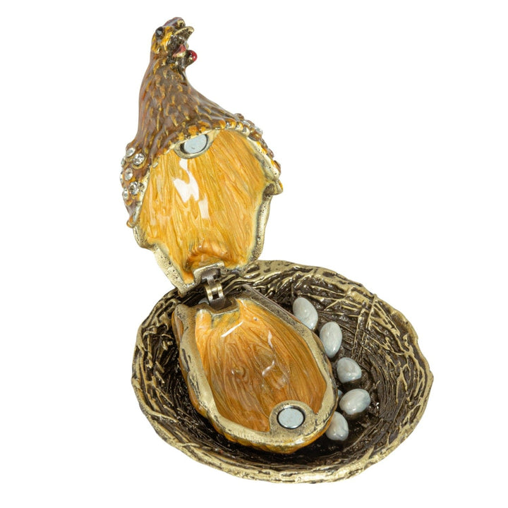 Creative Coop Fashion Enameled Metal Hen On Nest Shaped Trinket Box with Jewels