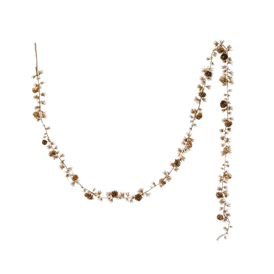 Creative Coop Garland Faux Leaf Garland W/Natural Pinecones - Gold Finish