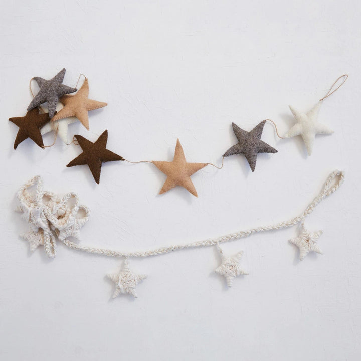 Creative Coop Garland Handmade Cotton Blend Star Garland | Natural