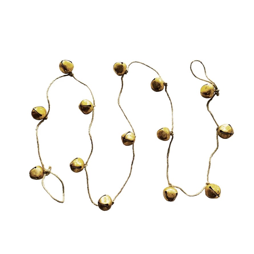 Creative Coop Garland Handmade Metal Bell Garland on Jute Rope