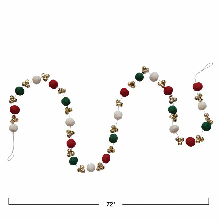 Creative Coop Garland Handmade Wool Felt Bell Garland W/Jingle Bells