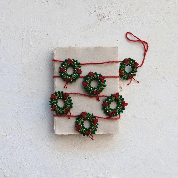 Creative Coop Garland Handmade Wool Felt Holiday Wreaths Garland