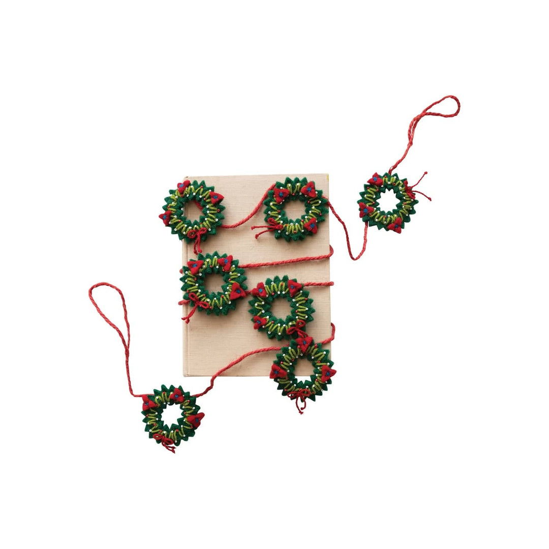 Creative Coop Garland Handmade Wool Felt Holiday Wreaths Garland