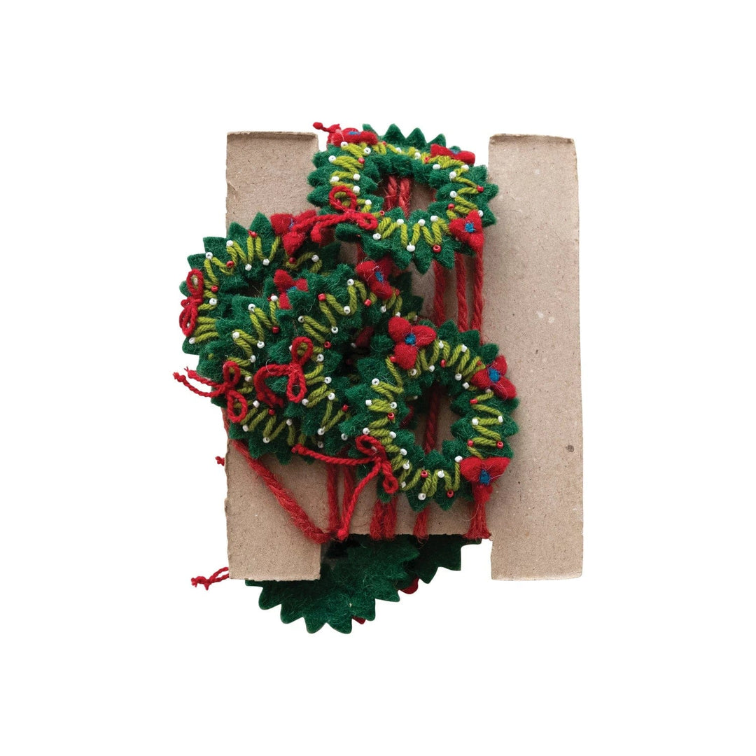 Creative Coop Garland Handmade Wool Felt Holiday Wreaths Garland