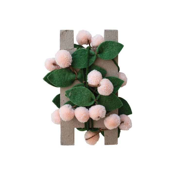 Creative Coop Garland Handmade Wool Felt Leaves & Pom Pom Cherries Garland